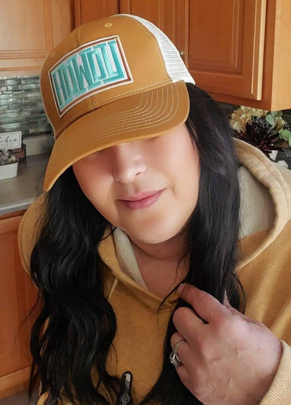 Mustard Snapback with White and Turquoise "Howdy" Patch