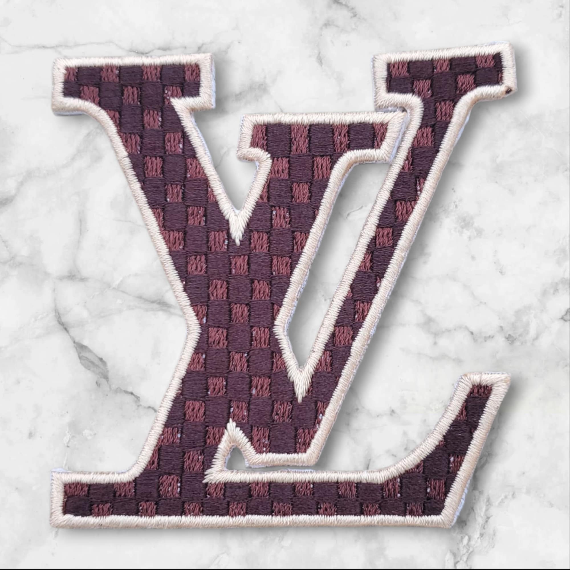 Premium Checkered Monogram Embroidered 3 INCH Patch – 2 TONED BROWN Ir ...