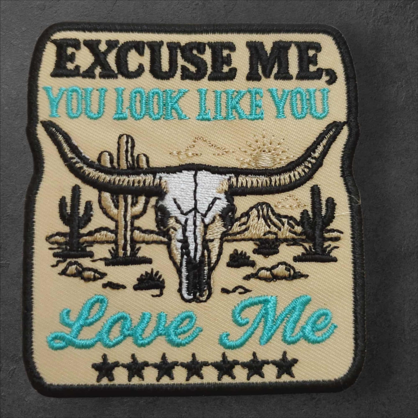 Excuse Me, You Look Like You Love Me — Turquoise/Sand Southwestern Style Embroidered Iron-On Patch