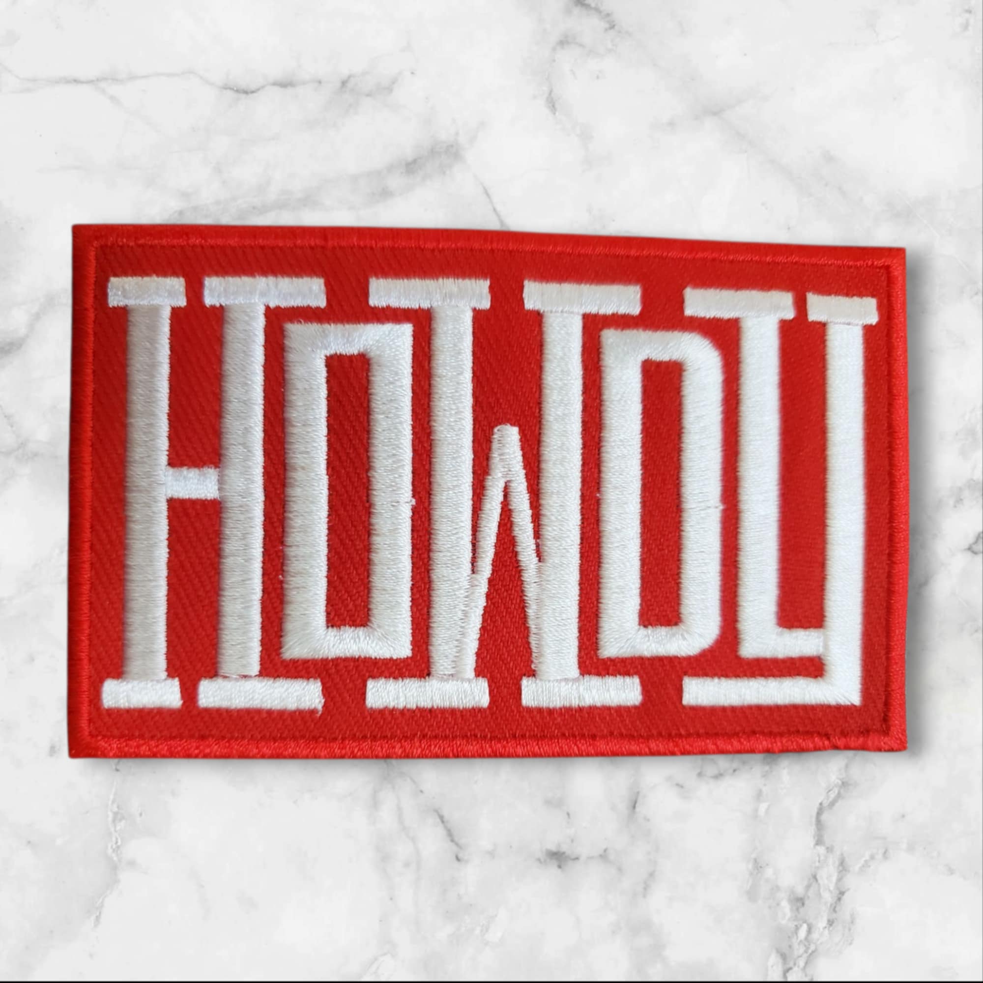 Large Red Howdy Rectangle Embroidery Patch - Bold Western Statement Pi ...