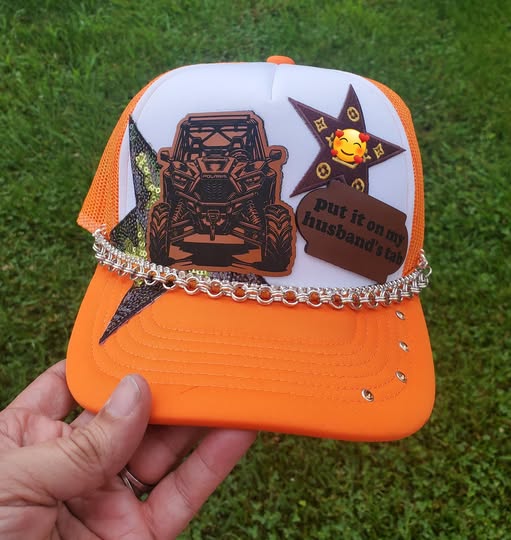 BBHB Polaris Ranger SXS Foam Trucker Hat | Orange Mesh Cap | Put It On My Husband's Tab | Side by Side ATV Hat | Women's Country Trucker