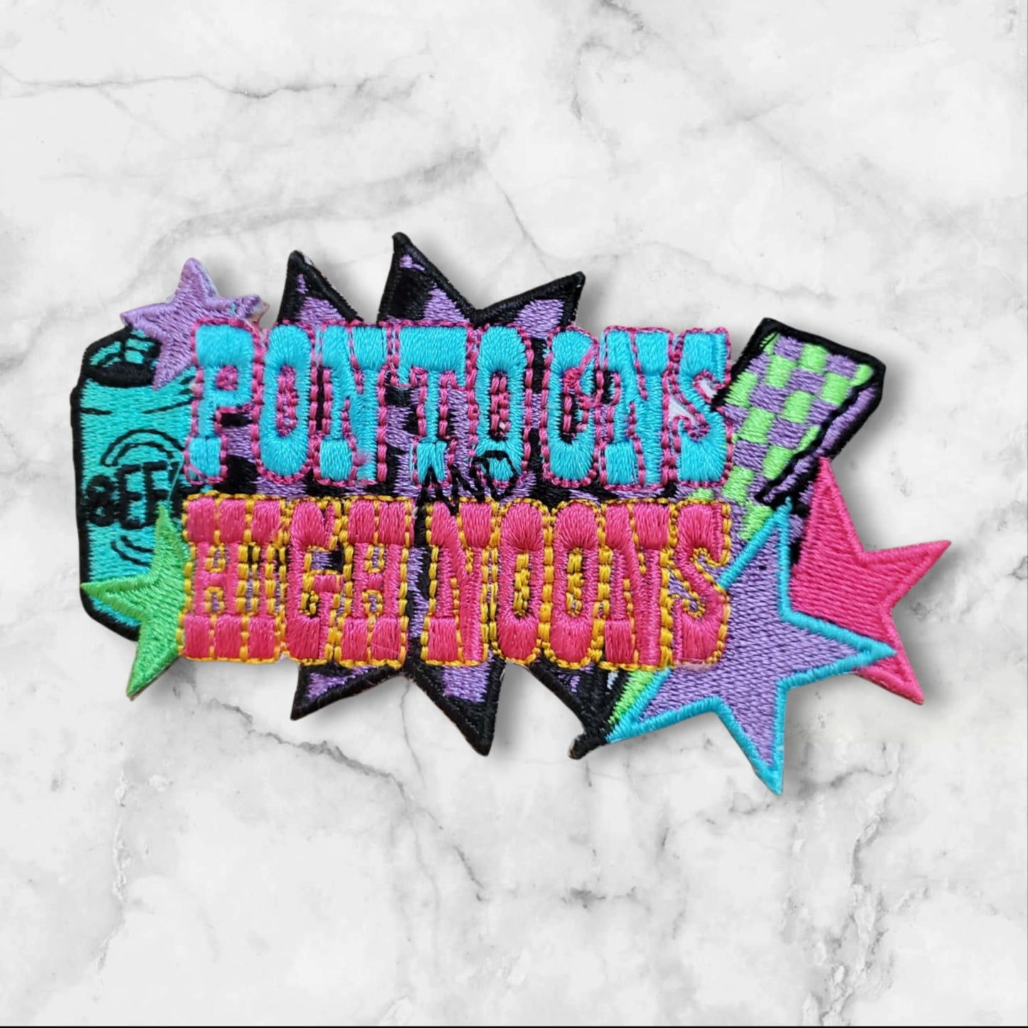 Pontoons & High Noon Patch - Vibrant Neon Embroidered Lake Life