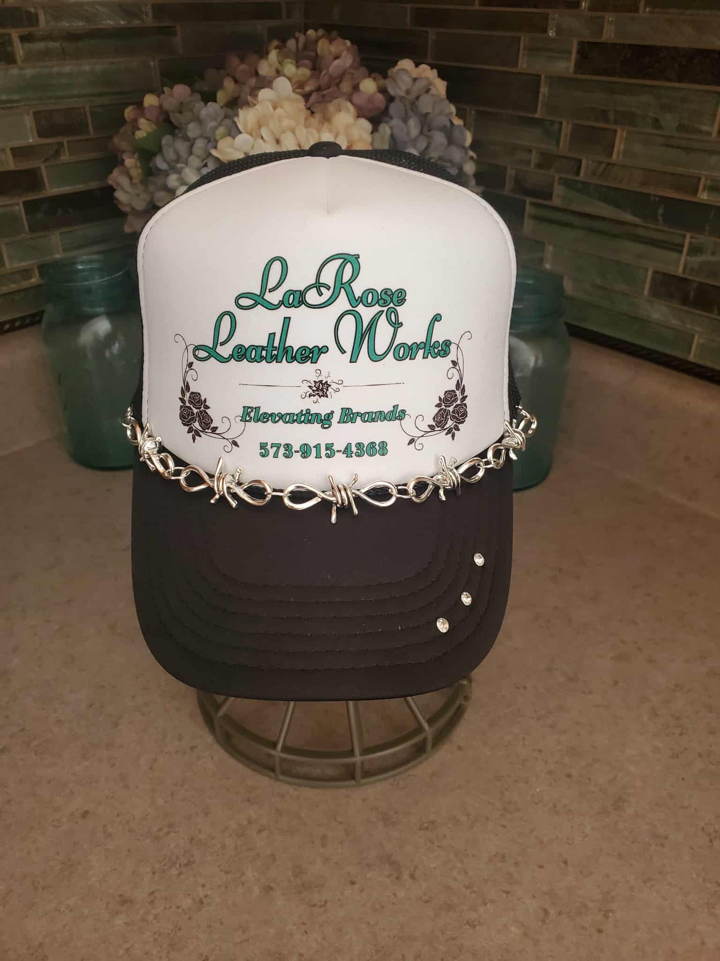 Large Silver Barbed Link Hat Chain – Statement Metal Hat Accessory (Show Stopper Design)