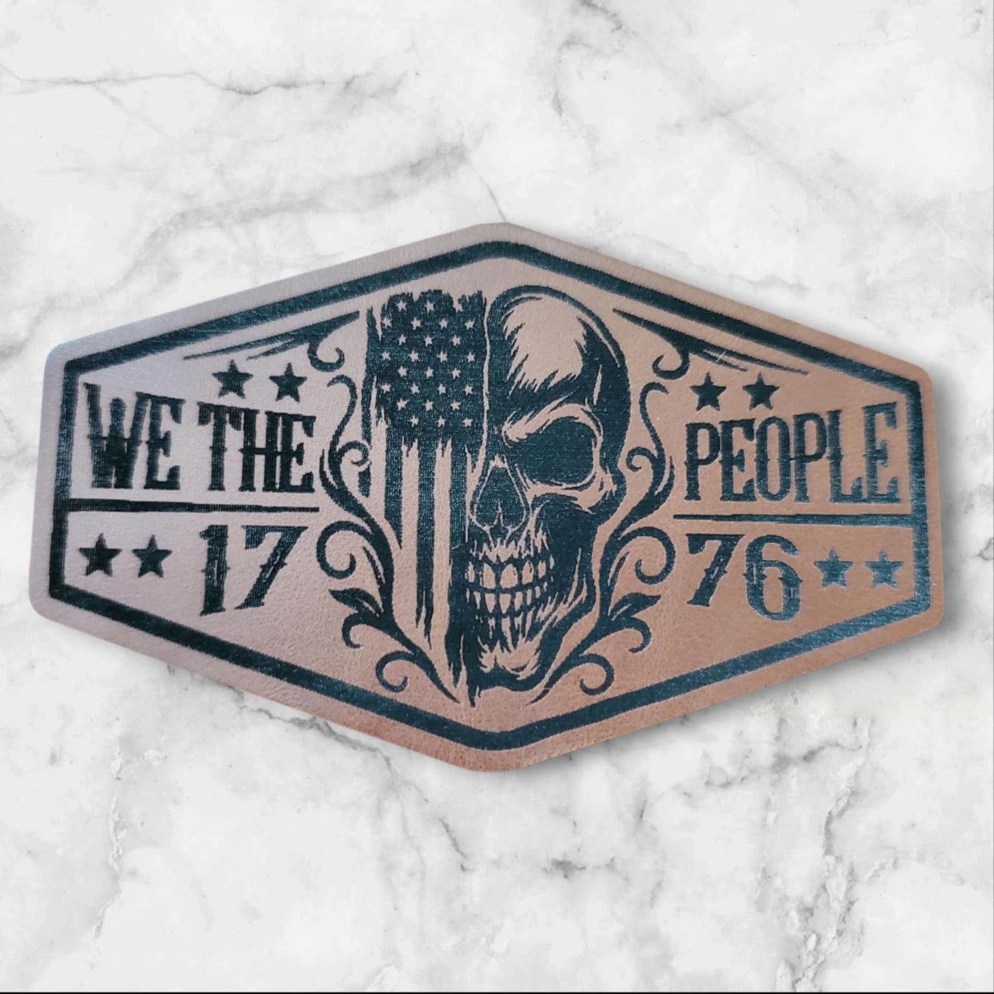 We the People 1776 Skull Flag Patch – Premium Iron-On Leatherette Hat Patch