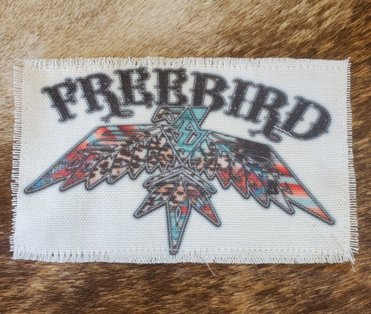Rustic Iron-On Patches | Handmade Canvas Style Patches with Fringe Edge |Free Bird Background