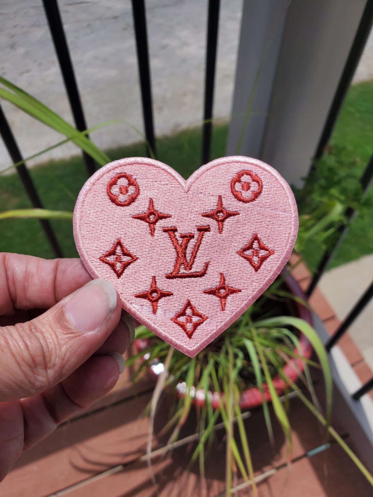 Premium Pinkish/Rust Lv Heart Inspired Patch - Luxury Designer Inspired Embroidered Patch