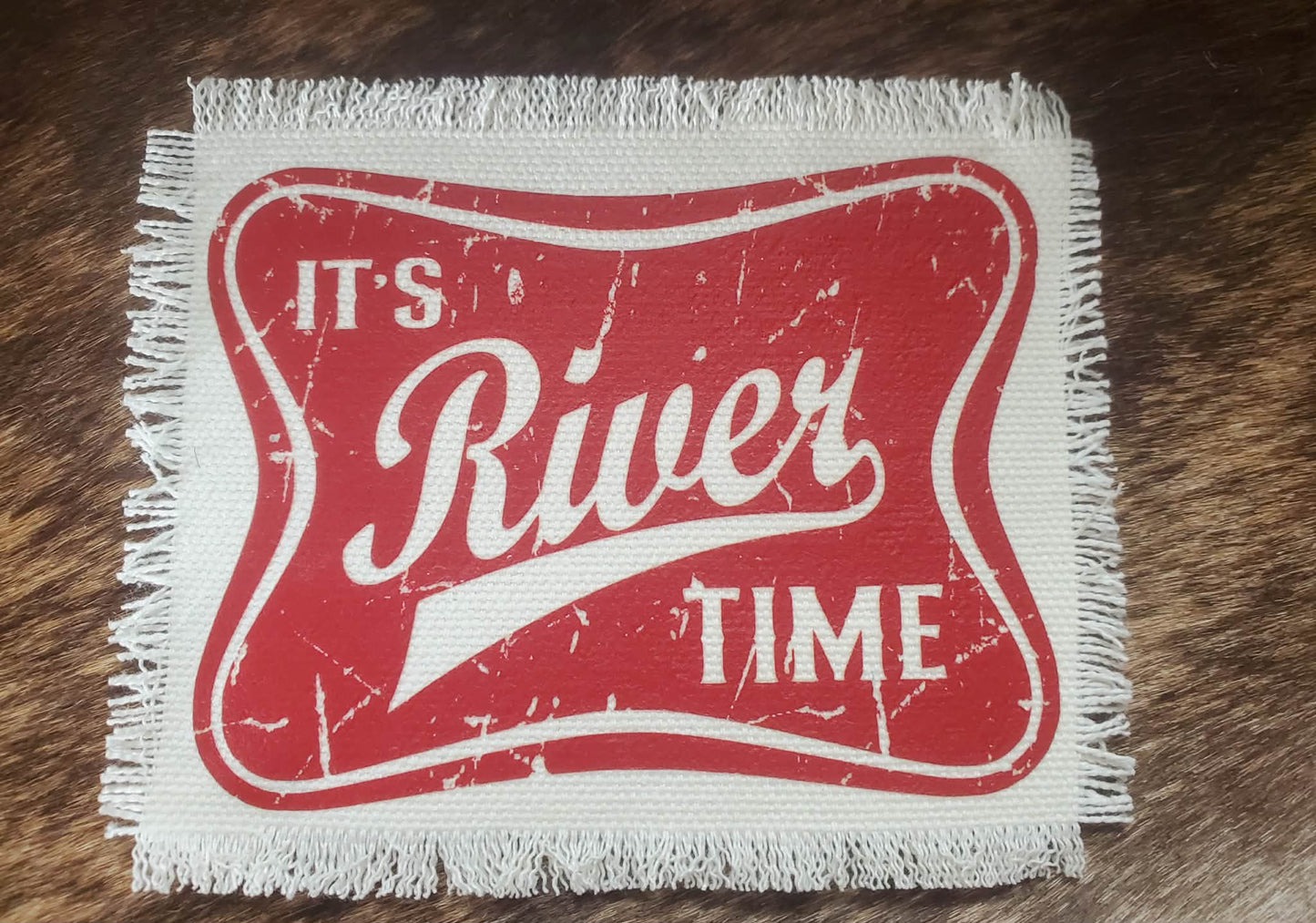 Rustic Iron-On Patches | Handmade Canvas Style Patches with Fringe Edge |River Time Distressed