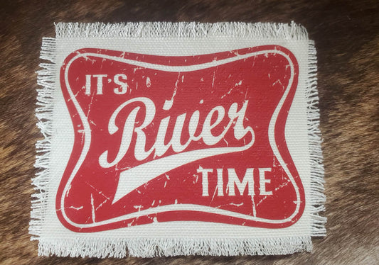 Rustic Iron-On Patches | Handmade Canvas Style Patches with Fringe Edge |River Time Distressed