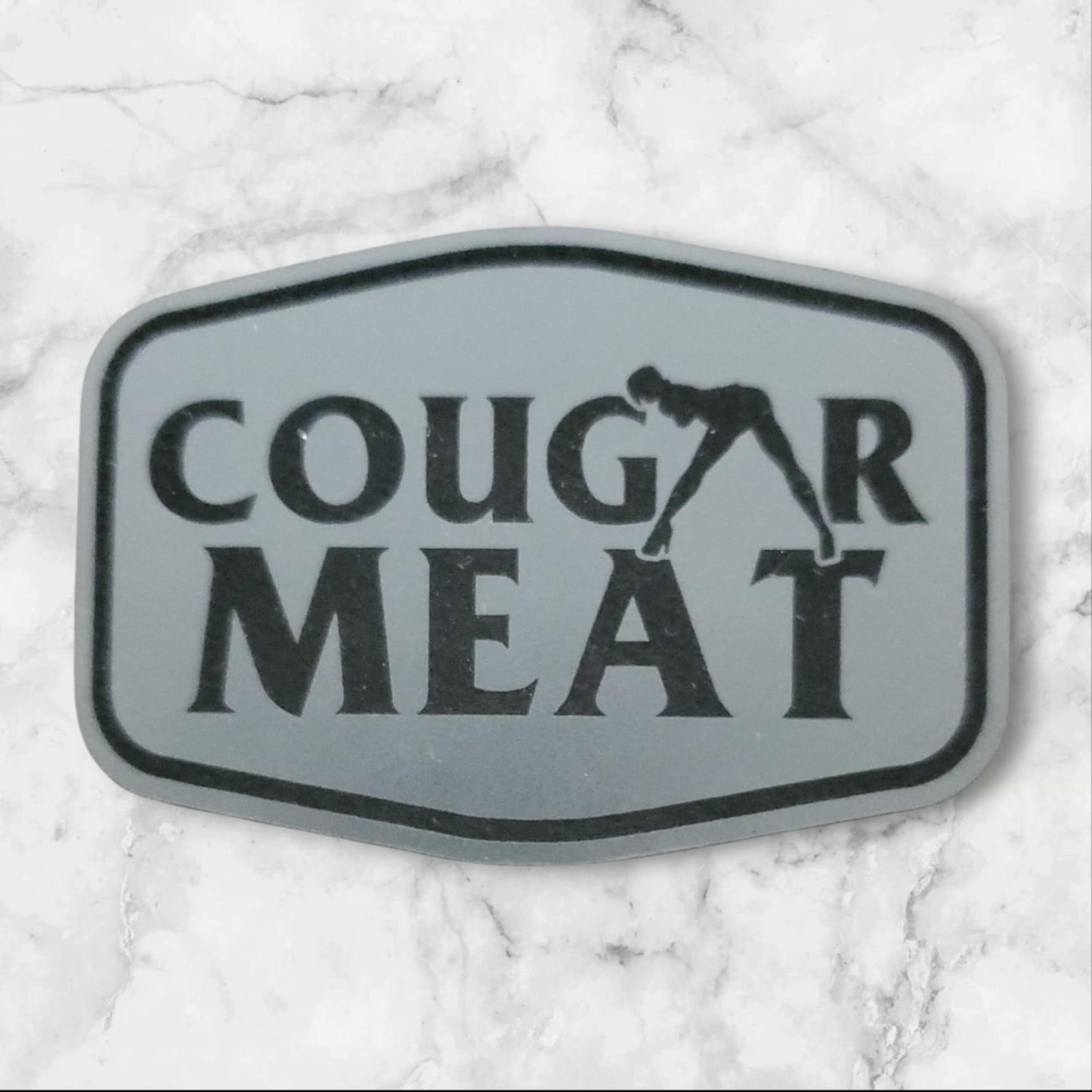 Premium Leather Patch – "COUGAR MEAT" Engraved  Silver and Black Camo