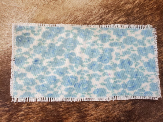 Rustic Iron-On Patches | Handmade Canvas Style Patches with Fringe Edge |beautiful blue floral
