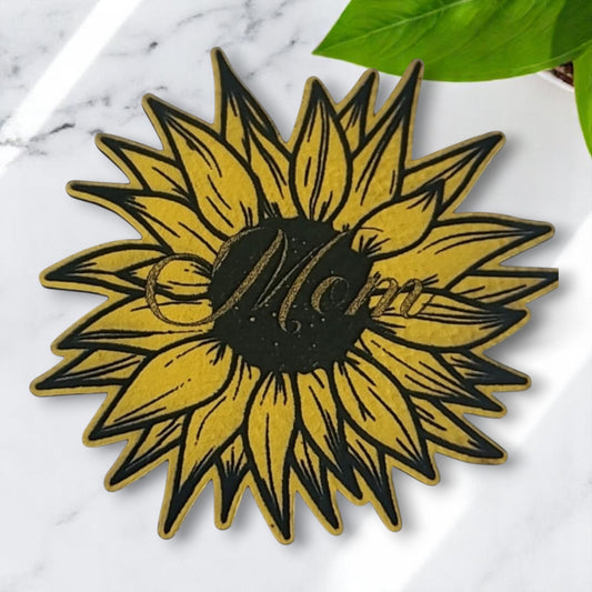 Mom Sunflower Premium Patch (3 Inches) Yellow and Black (Muted word)