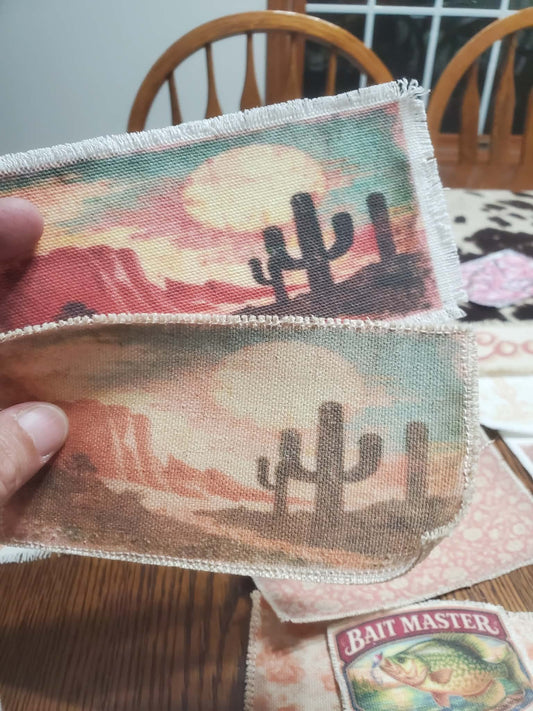 Rustic Iron-On Patches | Handmade Canvas Style Patches with Fringe Edge |Desert Cactus Bleached White