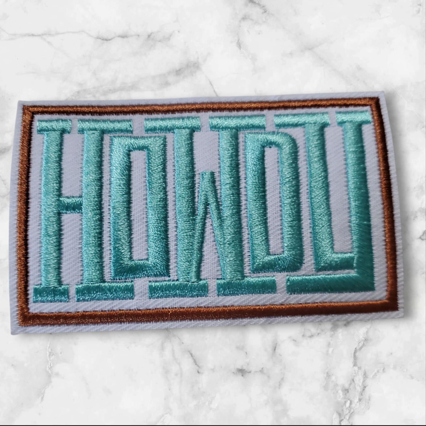 Turquoise Howdy Rectangle Embroidery Patch - Bold Western Statement Piece