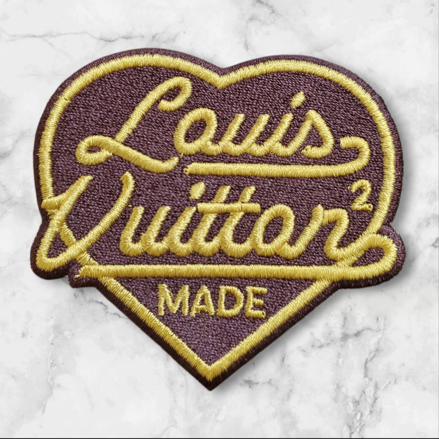 Premium Brown Gold Lv Made Patch - Luxury Designer Inspired Embroidered Iron On Appliqué for Jackets, Bags & Clothing