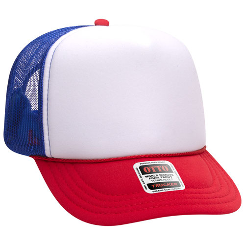 OTTO Red/White/Blue High Crown Trucker Hat – Vibrant Blank for Statement Designs