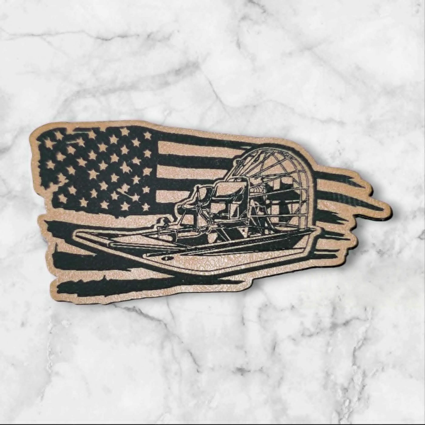 American Flag Airboat — Leather Hat Patch | Patriotic Swamp Patch