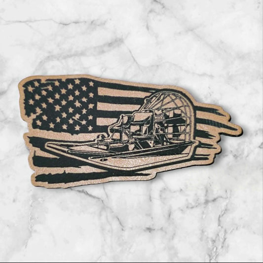 American Flag Airboat — Leather Hat Patch | Patriotic Swamp Patch