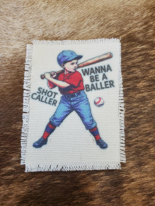 Rustic Iron-On Patches | Handmade Canvas Style Patches with Fringe Edge | Vintage Boy Ballplayer