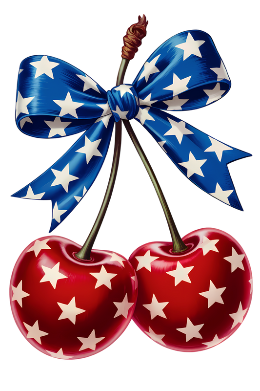 Red White Blue Patriotic Cherries DTF Transfer - Trucker Hat Design - Sweet Americana Cherry Transfer