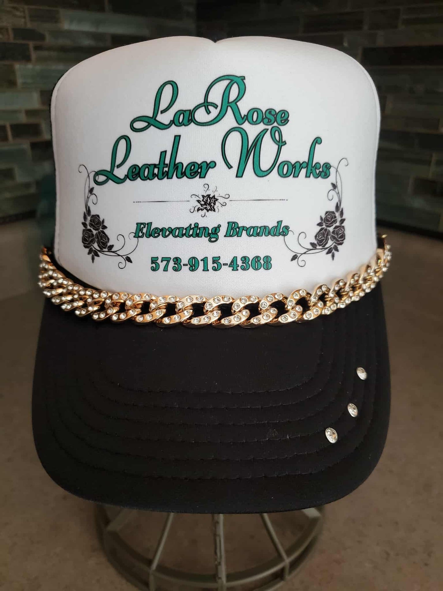 Soft Gold Custom Chunky Resin Hat Chain with Rhinestones – Bold, Sparkling Hat Accessory (Multiple Colors Available)