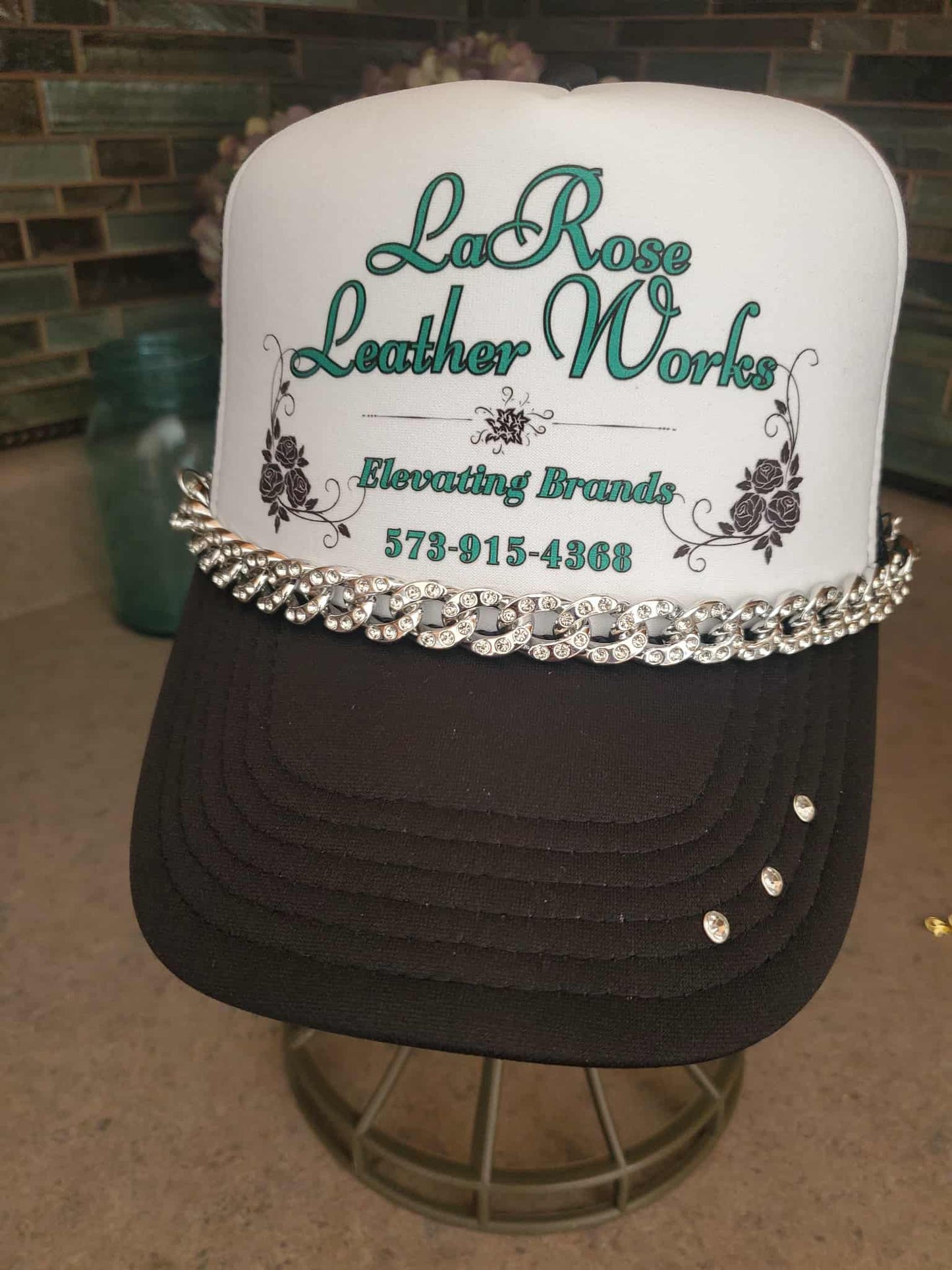 Silver Custom Chunky Resin Hat Chain with Rhinestones – Bold, Sparkling Hat Accessory (Multiple Colors Available)