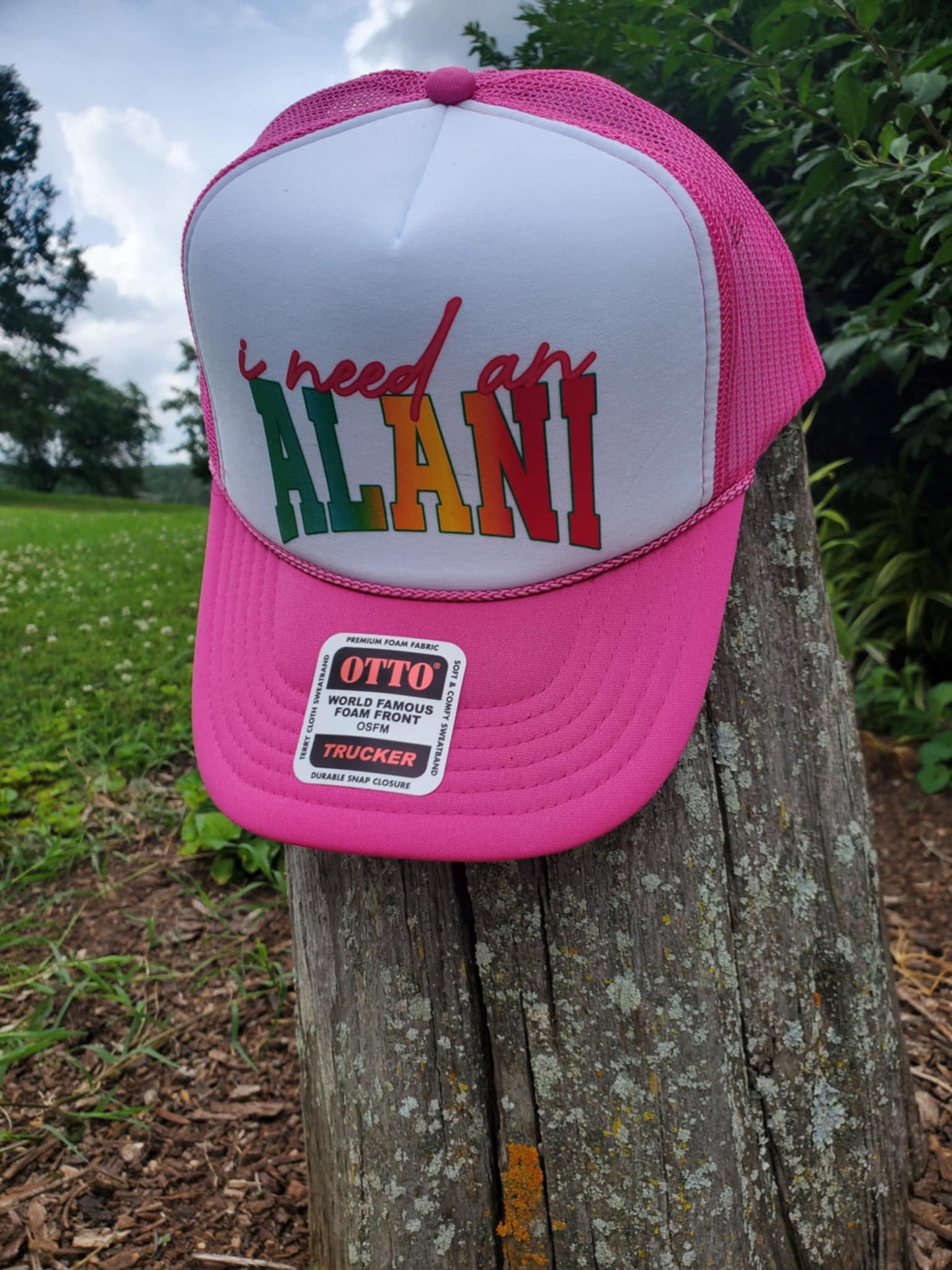 "I Need an Alani" Trucker Hat – Pastel & White