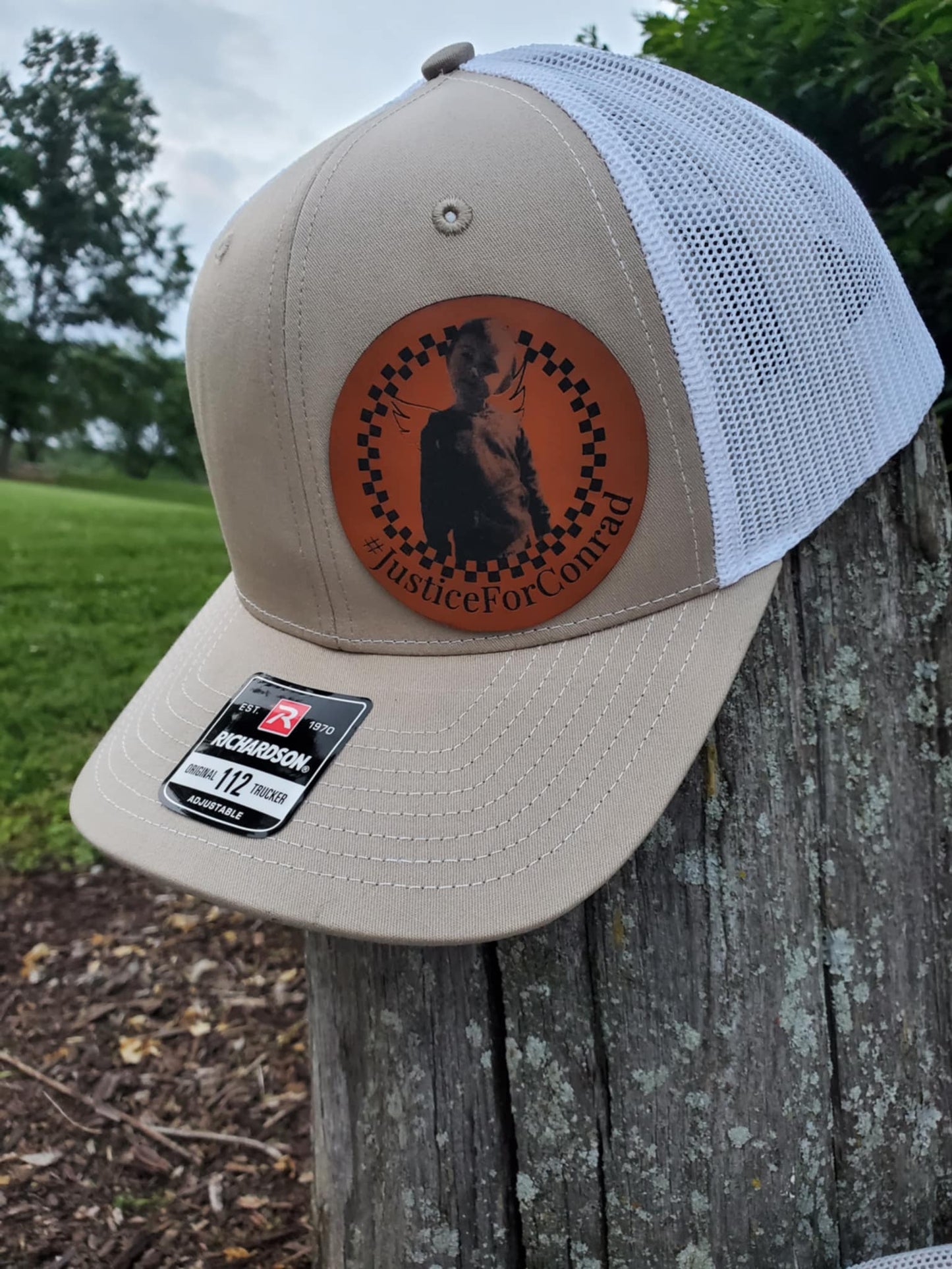 Justice For Conrad Richardson 112 Khaki and White Ball Cap with Round Patch