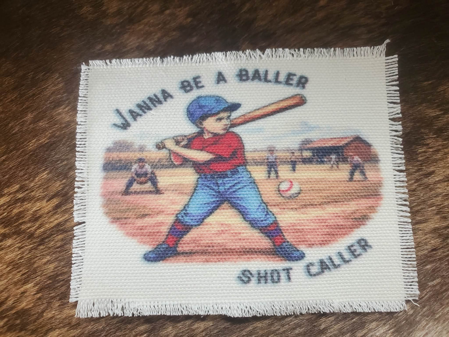 Rustic Iron-On Patches | Handmade Canvas Style Patches with Fringe Edge |BBHB Custom Vintage Wanna Be A Baller