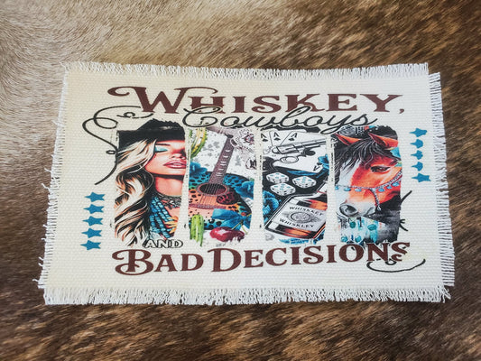 Rustic Iron-On Patches | Handmade Canvas Style Patches with Fringe Edge | Bad Decisions