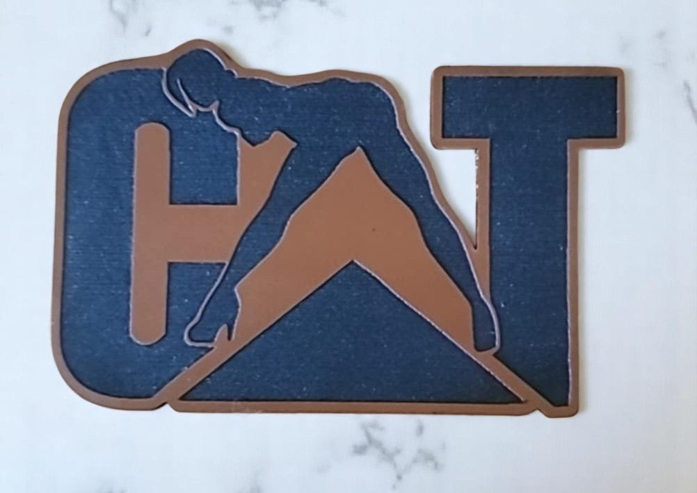 CAT Logo with Sexy Silhouette Leatherette Patch | Fun Equipment Twist | Smaller 2.5" Premium Engraved Design