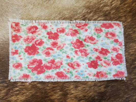Rustic Iron-On Patches | Handmade Canvas Style Patches with Fringe Edge | FLORAL BACKGROUND