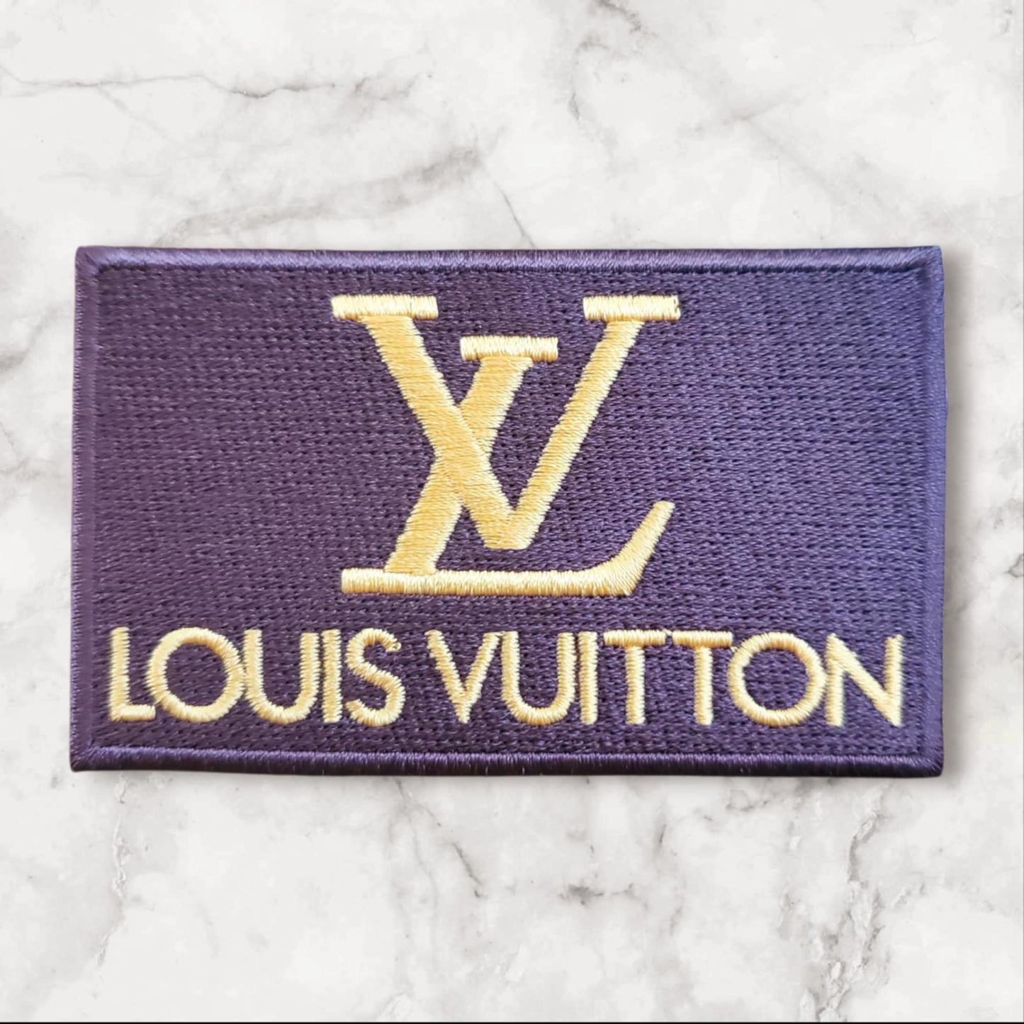 Designer-Inspired Rectangular Embroidered Patch - Dark Chocolate with Gold Monogram