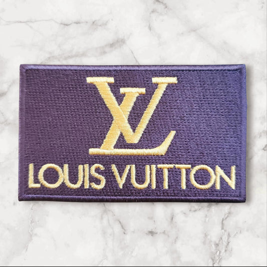 Designer-Inspired Rectangular Embroidered Patch - Dark Chocolate with Gold Monogram