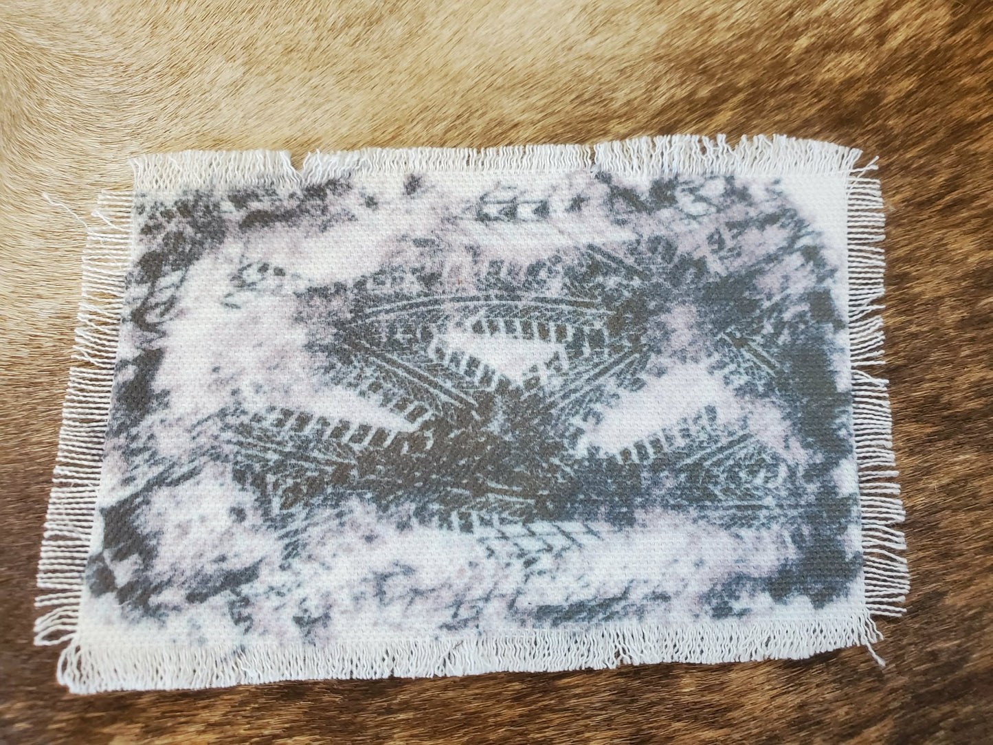 Rustic Iron-On Patches | Handmade Canvas Style Patches with Fringe Edge | Tire Track Background